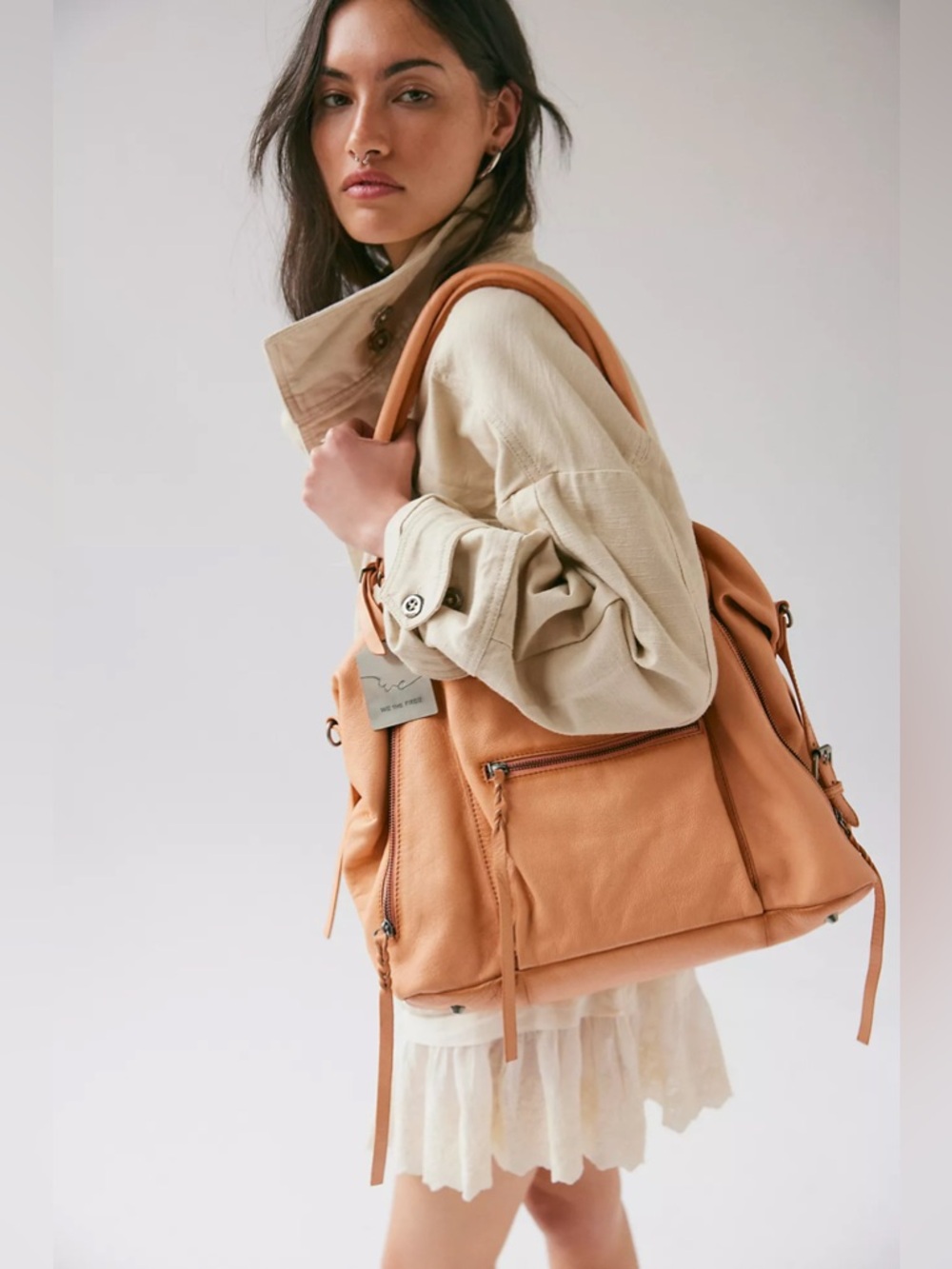New Free People Emerson Tote Bag Apricot - Picture 2 of 8